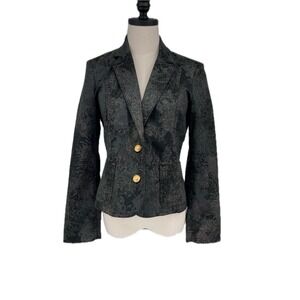 St John Sport Black Gold Floral Stretch Blazer Suit Jacket Women's Sz P Petites‎